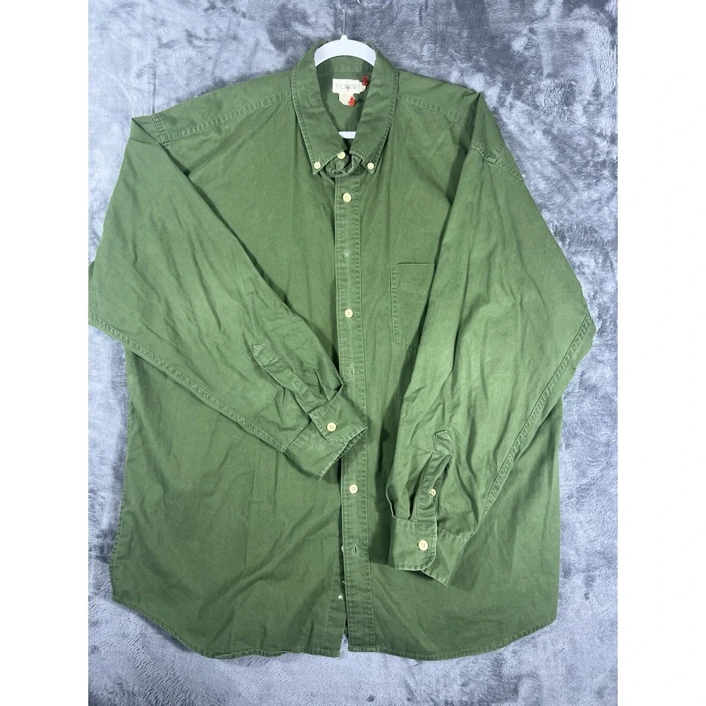 J.Crew Mens XXL Olive Green Long Sleeve Button Down Cotton Twill Shirt Pocket